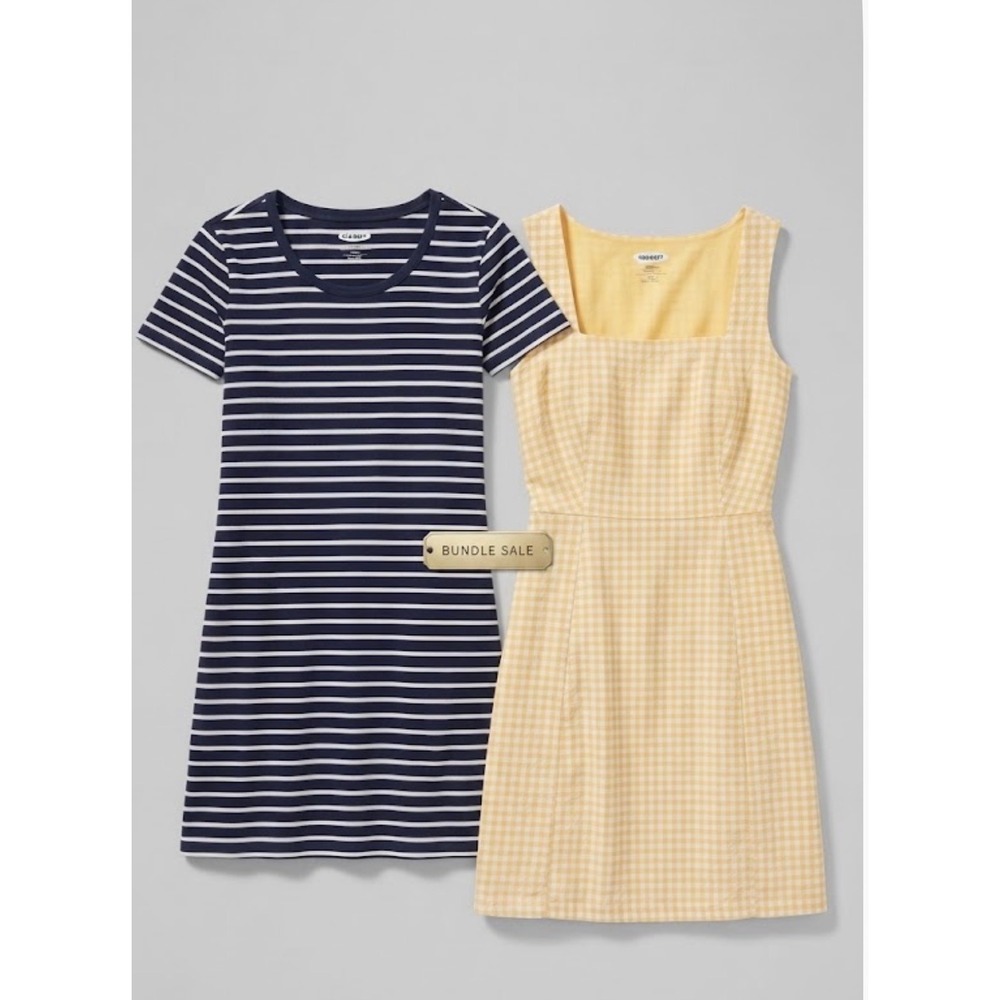 Old Navy Bundle 2 Mini Dresses M Striped Tee Yellow Gingham Cottagecore Prepā